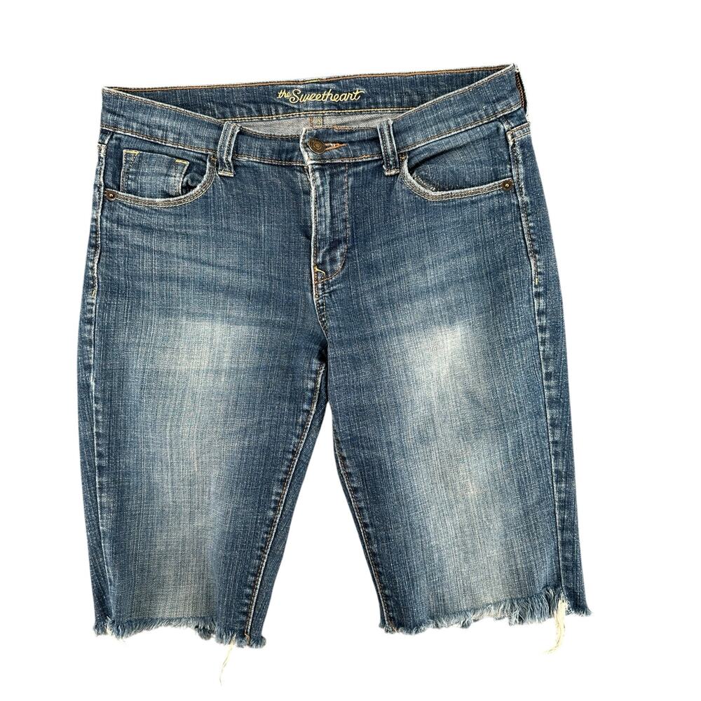 Old Navy The Sweetheart Long Cut-Off Denim Jean Shorts Jorts Raw Hem 4